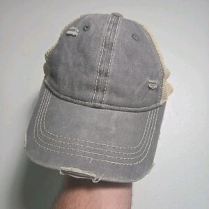 ​C.C Ponytail Hat Gray Tan Mesh Trucker High Messy Bun Distressed Cap Strapback
